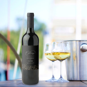 金ゴールド並結婚びフローラワインラベル2 ワインラベル