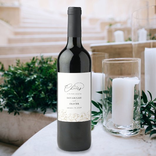 金ゴールド並結婚びフローラワインラベル2 ワインラベル