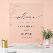 金ゴールド並結婚びフローラ歓迎 アクリルサイン (ウェディング)