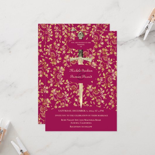 金ゴールド中世結婚式招待状 招待状 (正面/裏面インサイチュ)