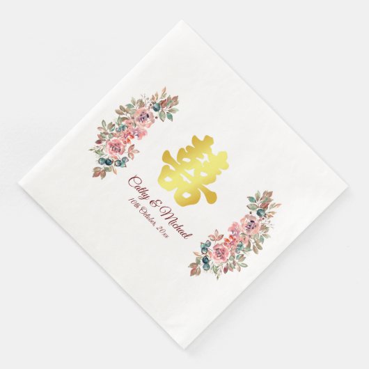 金ゴールド中国のの結婚ダブル・ハピネス・フローラ・クラス (コーナー)