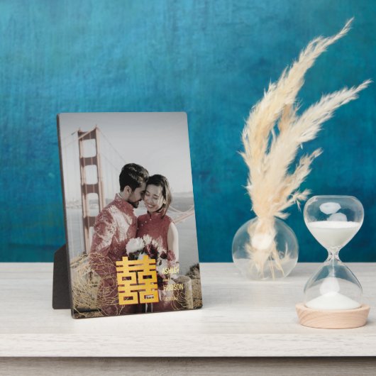 金ゴールド中国のの結婚写真 フォトプラーク (側面)