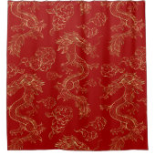 金ゴールド中国のトーンドラゴンと赤 シャワーカーテン (正面)