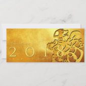 金ゴールド中国のドッグペーパーカット2018ゴールデンフラットカード 招待状 (正面)