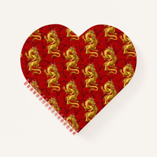 金ゴールド中国のドラゴンハート形ノート ノートブック (正面)