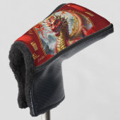 金ゴールド中国のレッド・ドラゴンが新年を祝う。 ゴルフヘッドカバー (3/4 正面)