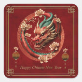 金ゴールド中国のレッド・ドラゴンが新年を祝う。 スクエアシール (正面)