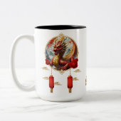 金ゴールド中国のレッド・ドラゴンが新年を祝う。 ツートーンマグカップ (左)