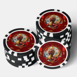 金ゴールド中国のレッド・ドラゴンが新年を祝う。 ポーカーチップ