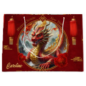 金ゴールド中国のレッド・ドラゴンが新年を祝う。 ラージペーパーバッグ (正面)