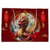 金ゴールド中国のレッド・ドラゴンが新年を祝う。 ラージペーパーバッグ (裏面)