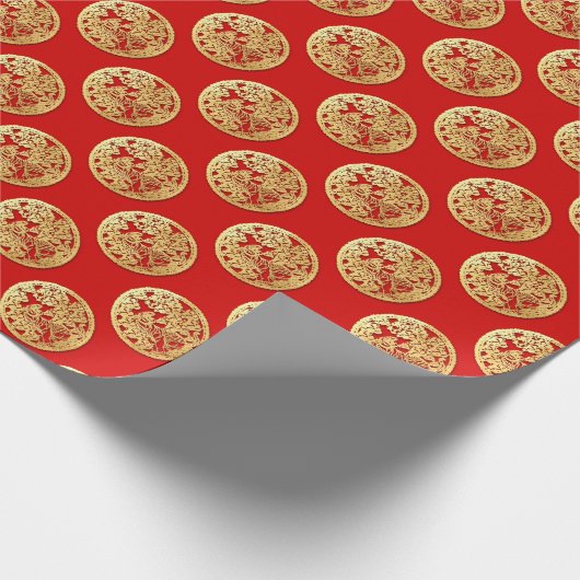 金ゴールド中国の紙で切れた虎の年を選択カラーW8 ラッピングペーパー (角)