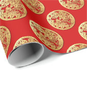 金ゴールド中国の紙で切れた虎の年を選択カラーW8 ラッピングペーパー (ロールコーナー)