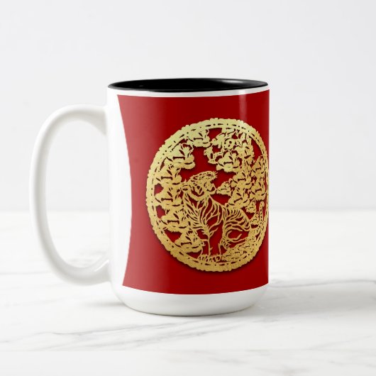 金ゴールド中国の紙カットタイガー年カラーLM8を選択 ツートーンマグカップ (左)