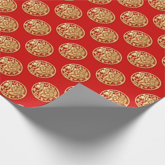 金ゴールド中国の紙カットタイガー年色10を選択 ラッピングペーパー (角)