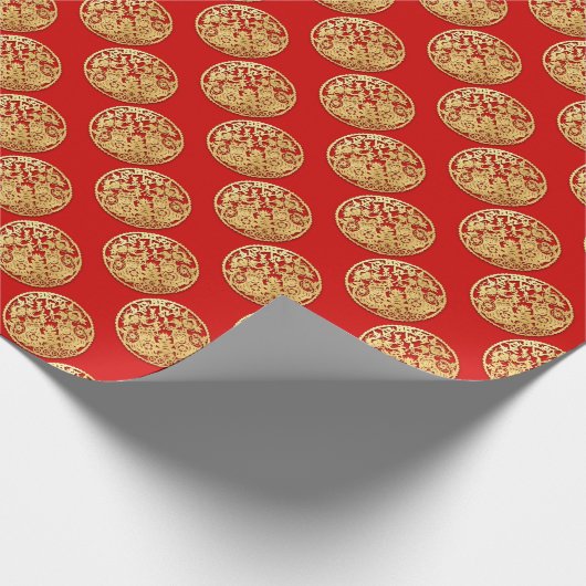 金ゴールド中国の紙カットタイガー年色W2を選択 ラッピングペーパー (角)