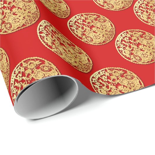 金ゴールド中国の紙カットタイガー年色W2を選択 ラッピングペーパー (ロールコーナー)