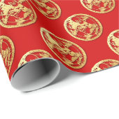 金ゴールド中国の紙カットタイガー年色W7を選択 ラッピングペーパー (ロールコーナー)