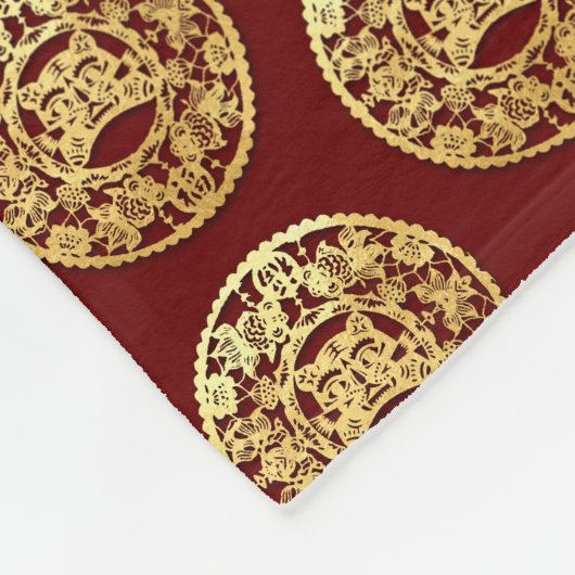 金ゴールド中国の紙カットタイガー年選択カラーFB6 フリースブランケット (角)