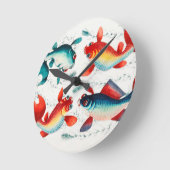 金ゴールド中国の魚と銀魚 ラウンド壁時計 (傾斜)