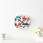 金ゴールド中国の魚と銀魚 ラウンド壁時計 (ホーム)