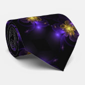 金ゴールド中心の紫色のフラクタルフラワー ネクタイ (ロール)