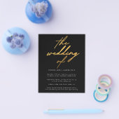 金ゴールド予算の結婚式の招待詳細QRコードONYX モダン チラシ (シングル)