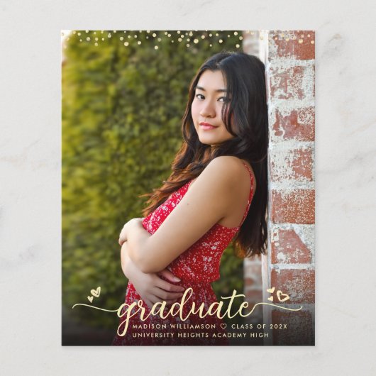 金ゴールド予算フォト卒業スクリプトハート招待状 (正面)