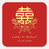 金ゴールド二重幸福円花リース 中国の スクエアシール (正面)