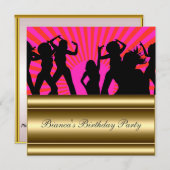金ゴールド人気があるピンクディスコAny誕生日招待状 招待状 (正面/裏面)