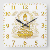 金ゴールド仏像ロータスに座っている。 スクエア壁時計 (正面)
