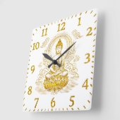 金ゴールド仏像ロータスに座っている。 スクエア壁時計 (傾斜)