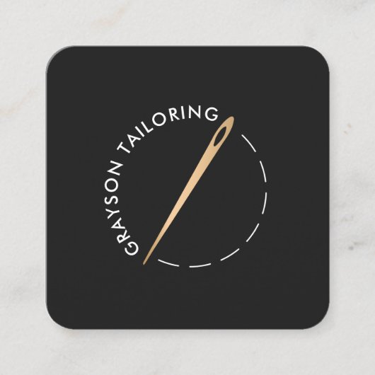 金ゴールド仕立て裁縫針及び糸 スクエア名刺 (正面)