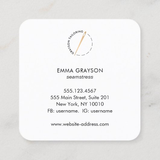 金ゴールド仕立て裁縫針及び糸 スクエア名刺 (裏面)