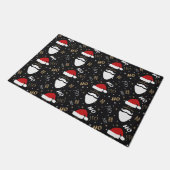 金ゴールド付きクリスマスサンタパターン黒い背景 ドアマット (アングル)