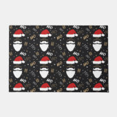 金ゴールド付きクリスマスサンタパターン黒い背景 ドアマット (正面)