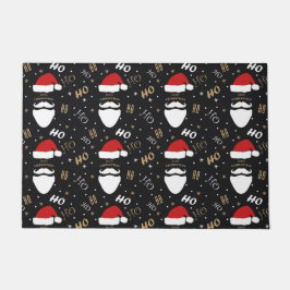 金ゴールド付きクリスマスサンタパターン黒い背景 ドアマット