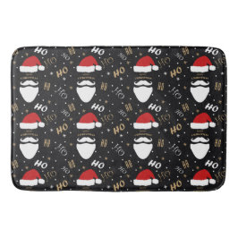 金ゴールド付きクリスマスサンタパターン黒い背景 バスマット