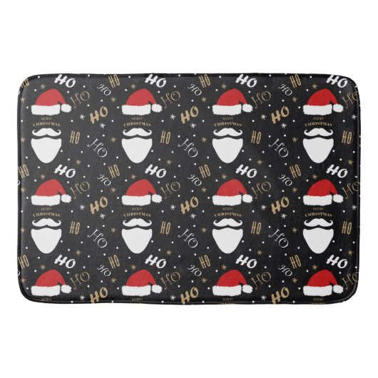 金ゴールド付きクリスマスサンタパターン黒い背景 バスマット (正面)
