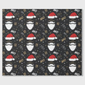 金ゴールド付きクリスマスサンタパターン黒い背景 ラッピングペーパー (フラット)