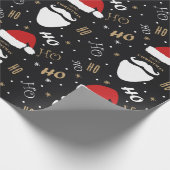 金ゴールド付きクリスマスサンタパターン黒い背景 ラッピングペーパー (角)