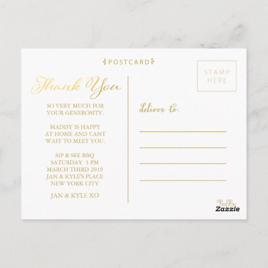 金ゴールド付きラヴ感謝してい&ベビー写真はがき ポストカード (裏面)