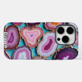 金ゴールド付き紫とピンクの瑪瑙スライス Case-Mate iPhoneケース (裏面 (横))