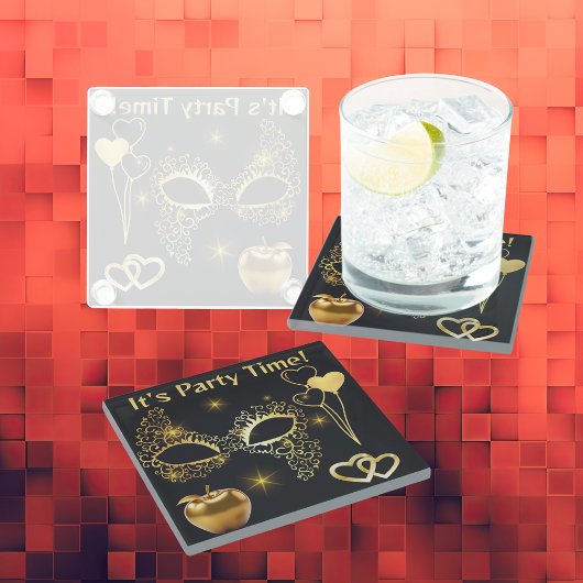 金ゴールド仮装パーティー時間 | ガラスコースター
