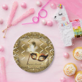 金ゴールド仮装マスクエレガントボール誕生日パーティー ペーパープレート (パーティー)