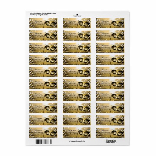 金ゴールド仮装マスクエレガントボール誕生日パーティー ラベル (フルシート)