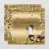 金ゴールド仮装マスクエレガントボール誕生日パーティー 招待状 (正面/裏面)