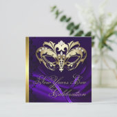 金ゴールド仮装マスクパープルニューイヤーズ招待状 招待状 (スタンド正面)