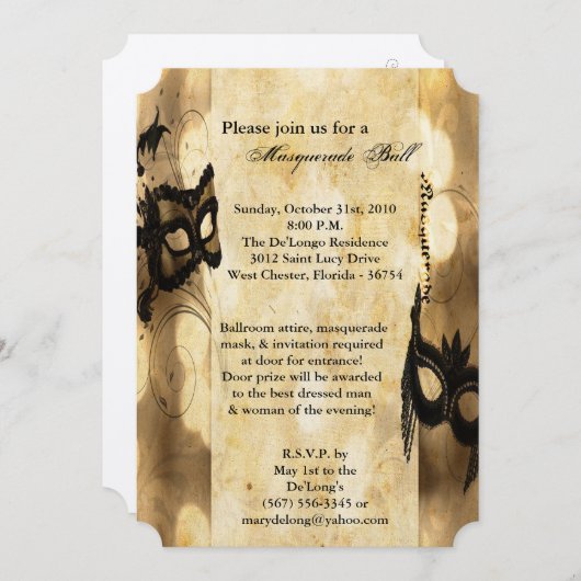 金ゴールド仮装仮面玉仮装ハロウィーン 招待状 (正面/裏面)