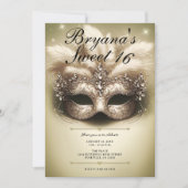 金ゴールド仮装Sweet 16フォト誕生日 招待状 (正面)